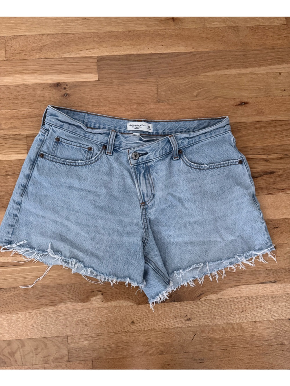 Abercrombie & Fitch Light Blue Crisscross Low Rise Baggy Denim Shorts